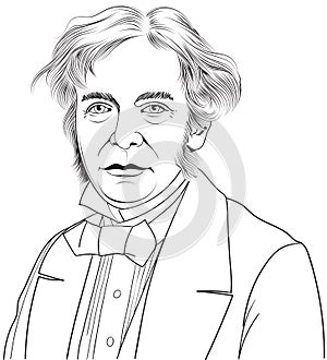 Michael Faraday, a British scientist, line art style portrait, vector