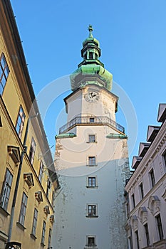 Michael Gate - city gate that has been preserved of the medieval fortifications in the Old town of Bratislava, Slovakia