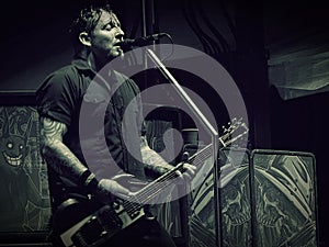 Black and WHite Portrait of Michael Poulson of Volbeat Live