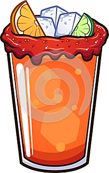 Cartoon michelada drink with lime and orange slices photo