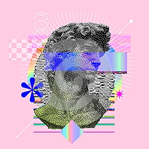 Michelangelo's David bust. Vaporwave style poster concept. Aesthetic contemporary art collage