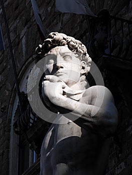 David statue by Michelangelo  Piazza della Signoria  Florence  Italy photo