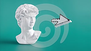 Michelangelo's david in vaporwave style and digital pixelated mouse cursor