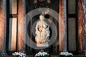 Michelangelo`s Madonna and Child Sculpture in Bruges, Belgium photo