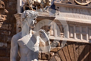 Michelangelos famous David statue at the Piazza della Signoria in Florence