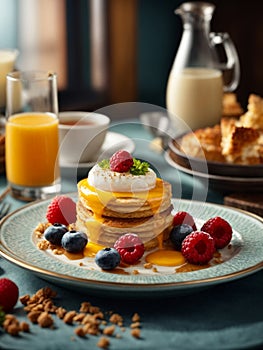 Michelin starred breakfast in premium restaurant and hotel with studio lighting