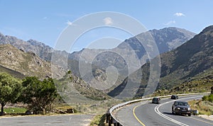 Mountain pass and cars Western Cape, South Africa