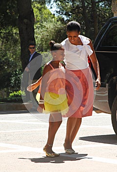 Michelle Obama and her daughter Sasha arrive to marivent palace