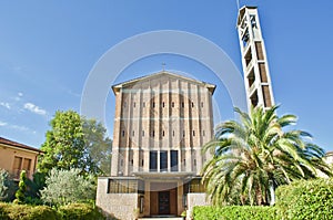 Michelucci Church of Saint Mary La Vergine with garden in Pistoia, Tuscany Italy photo