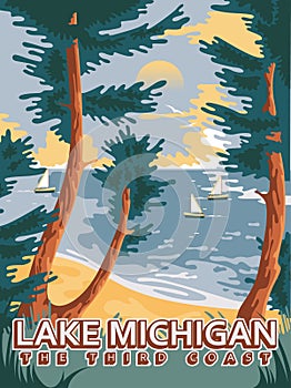 Michigan. The great lakes state. The Third Coast Sightseeing.  Touristic poster in vector photo