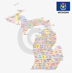 Michigan administrative and political vector map with flag