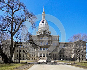 Michigan Capitol building in early spring