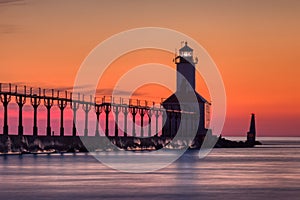 Michigan City East Pierhead Lighthouse After Sunset