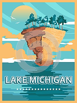 Michigan. The great lakes state. Touristic template in vector