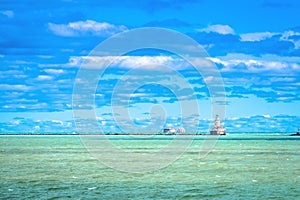 Michigan lake and Chicago Harbor Lighthouse view