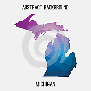 Michigan map in geometric polygonal, mosaic style.