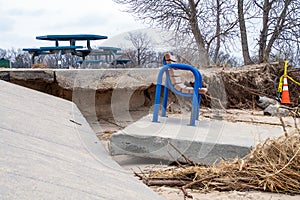 Michigan park bench with beach erosion