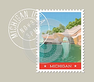 Michigan postage stamp design. Vector illustration. photo