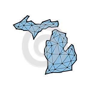 Michigan state map polygonal illustration made of lines and dots