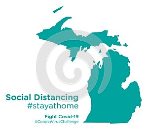 Michigan state map with Social Distancing stayathome tag