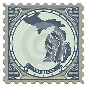 Michigan state postage stamp. Vector illustration decorative design