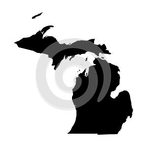 Michigan, state of USA - solid black silhouette map of country area. Simple flat vector illustration