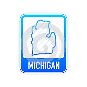 Michigan - U.S. state. Contour line in white color on blue sign. Map of The United States of America. Vector