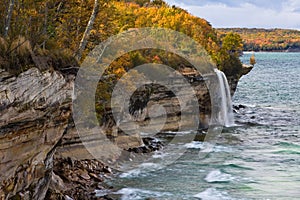 Michigan Upper Peninsula Waterfall In Autumn