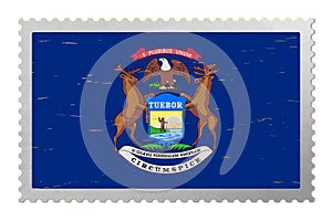 Michigan US flag on old postage stamp, vector