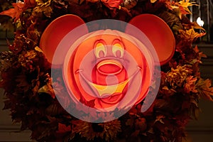 Mickey Mouse halloween jack 0 lantern lit at night
