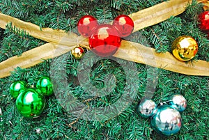 Mickey mouse shaped ornaments as Christmas Tree Decoration with gold golden ribbon photo