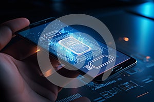 Micro chip and electronics used in modern phone concept. Generative AI