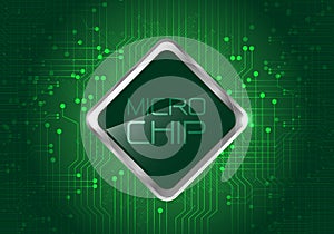 Micro Chip on green circuit pattern background design modern computer futuristic background vector.