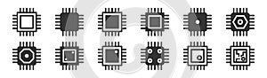Micro chip icon set. Circuit board collection. Vector illustration