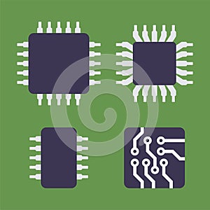 Micro Chip Processor Icons Set. CPU Electronic Component. Vector