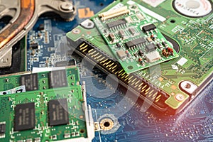 Micro circuit main board computer electronic technology, hardware, upgrade, cleaning concept