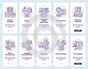 Micro community onboarding mobile app screen set