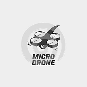 Micro drone logo simple silhouette, mini micro fpv racing drone logo vector illustration