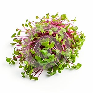 Micro greenery sprouts isolated on a white background. Red radish. Vegan healthy food