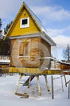 Micro-house on the stumps of birch for kids activity