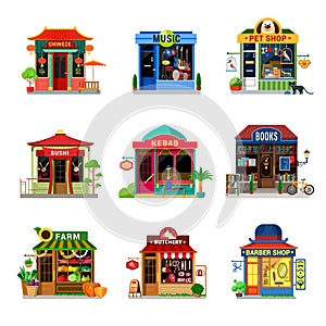 Micro icon shop food store showcase sushi kebab flat vector