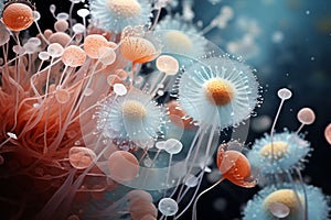 Micro-organism under microscope bacteria, plankton or viruses. Generative AI