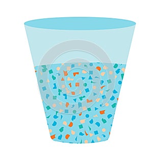 Micro plastic pollution concept. Microplastic in water. Environmental pollution by toxic waste. Toxic pieces in glass of