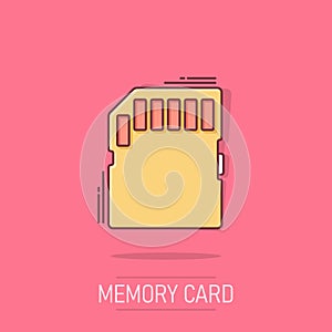 Micro SD card icon in comic style. Memory chip vector cartoon illustration on white isolated background. Storage adapter business