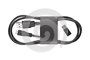Micro USB cable isolated on white background.