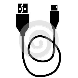 Micro usb cable on white background. usb cable sign. flat style