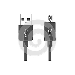 Micro USB cables icon. Connectors, sockets for PC and mobile.