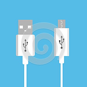Micro USB cables. USB connection. Vector illustration, flat design