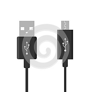 Micro USB cables. USB connection. Vector illustration, flat design