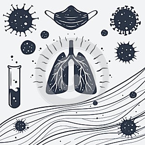 Microbe, bacteria, corona virus medic vector icons